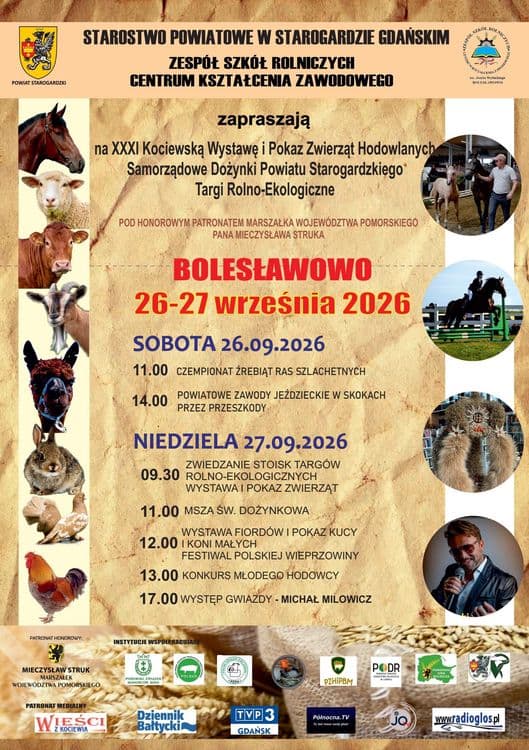 DOŻYNKI POWIATU STAROGARDZKIEGO I XXXI KOCIEWSKA WYSTAWA I POKAZ ZWIERZĄT HODOWLANYCH