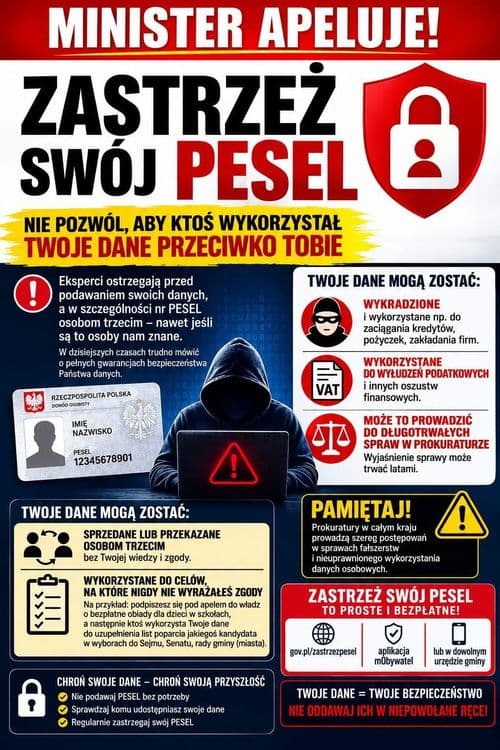 MINISTER APELUJE – ZASTRZEŻ SWÓJ PESEL NIE POZWÓL ABY KTOŚ WYKORZYSTAŁ TWOJE DANE PRZECIWKO TOBIE